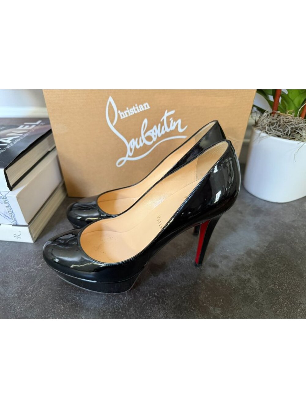 Christian Louboutin Bianca 120 Black Patent 1” Platform Pump Shoes size 37.5